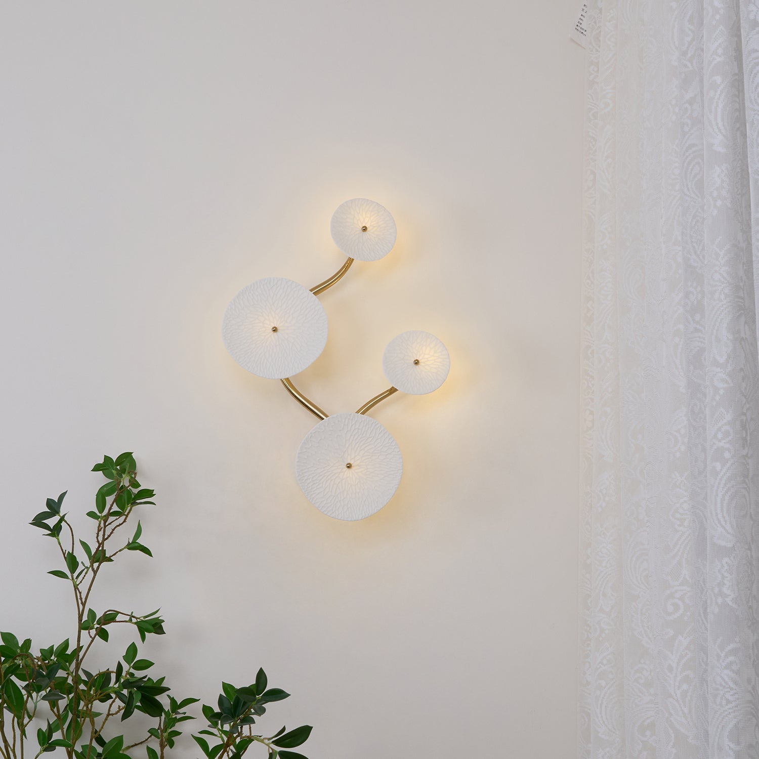 Hakka Contemporary Ceramic Brass Lotus Petal Wall Light