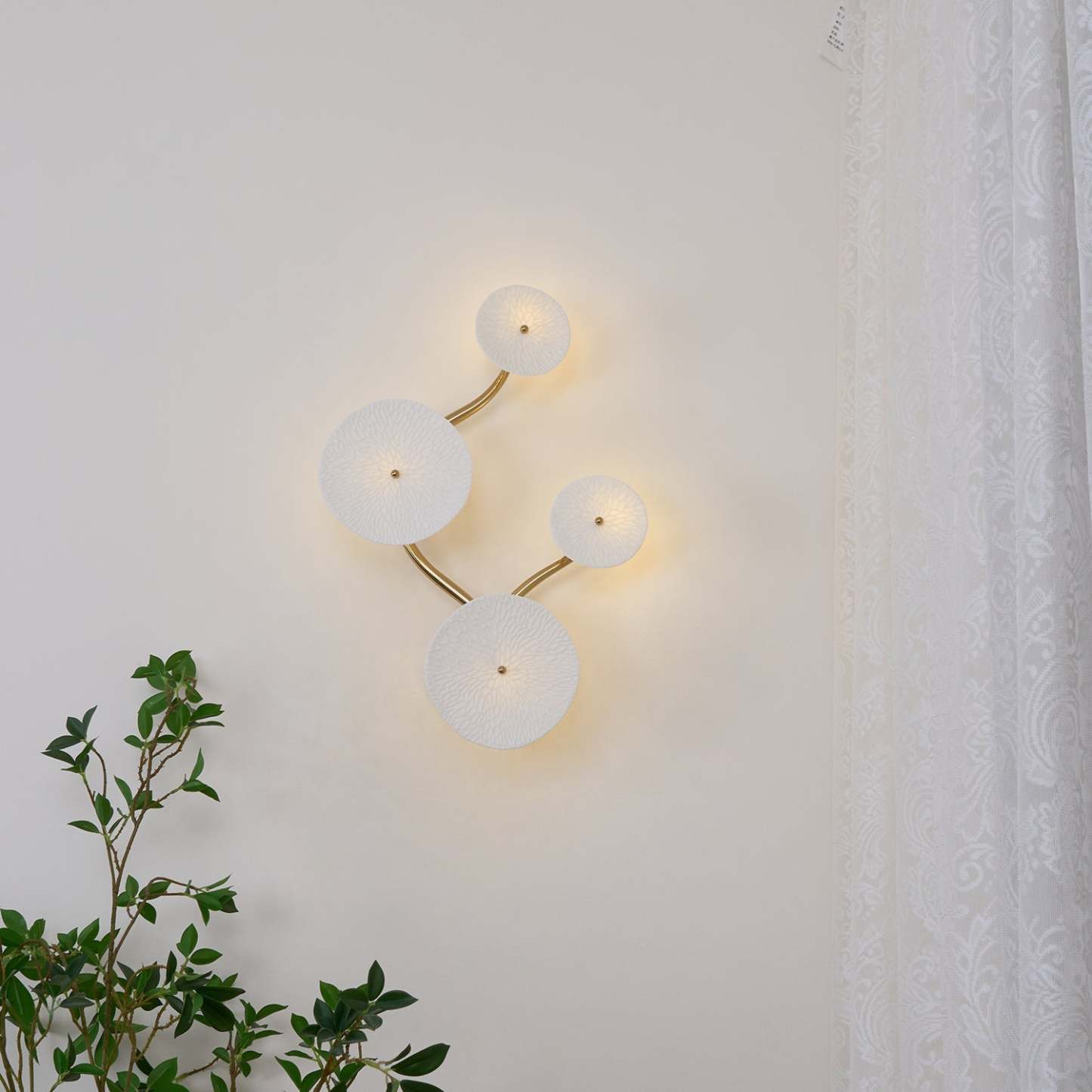 Hakka Contemporary Ceramic Brass Lotus Petal Wall Light