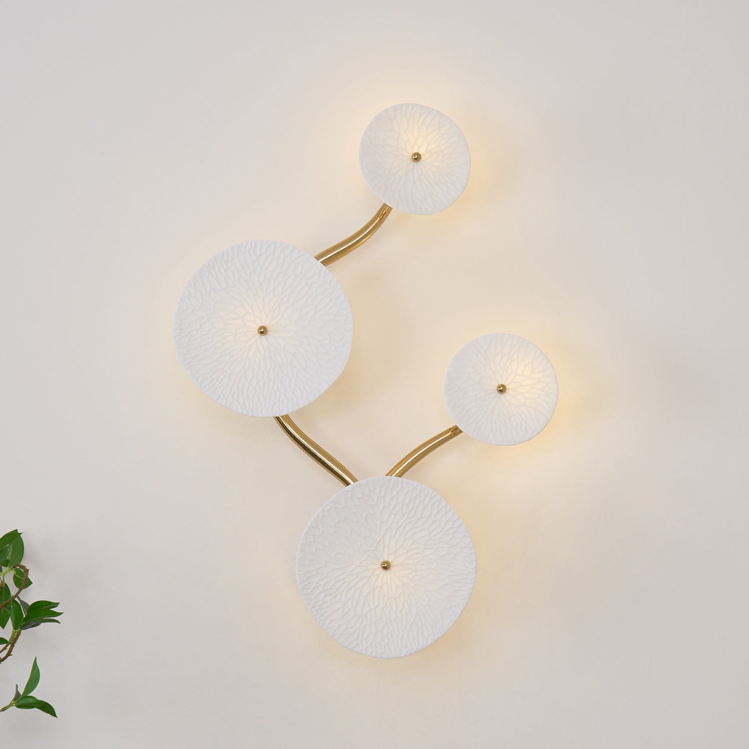 Hakka Contemporary Ceramic Brass Lotus Petal Wall Light