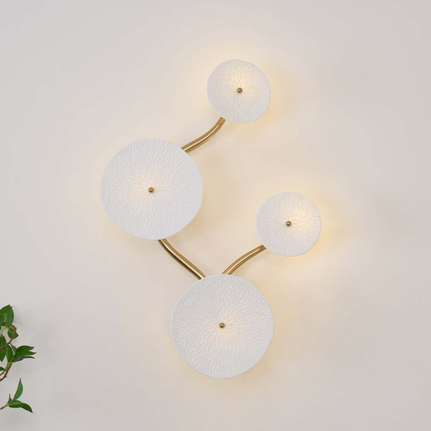 Hakka Contemporary Ceramic Brass Lotus Petal Wall Light
