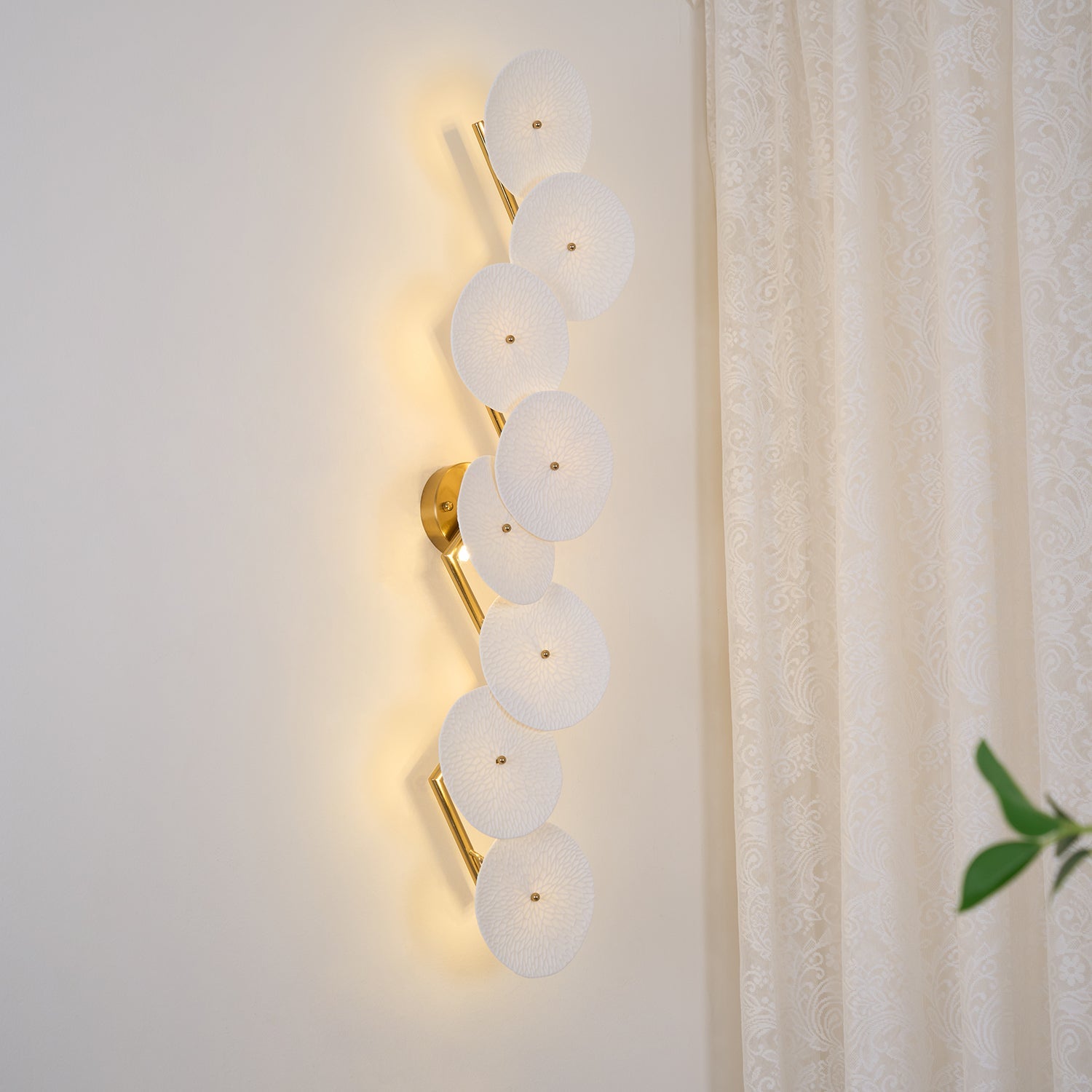 Hakka Contemporary Ceramic Brass Lotus Petal Wall Light