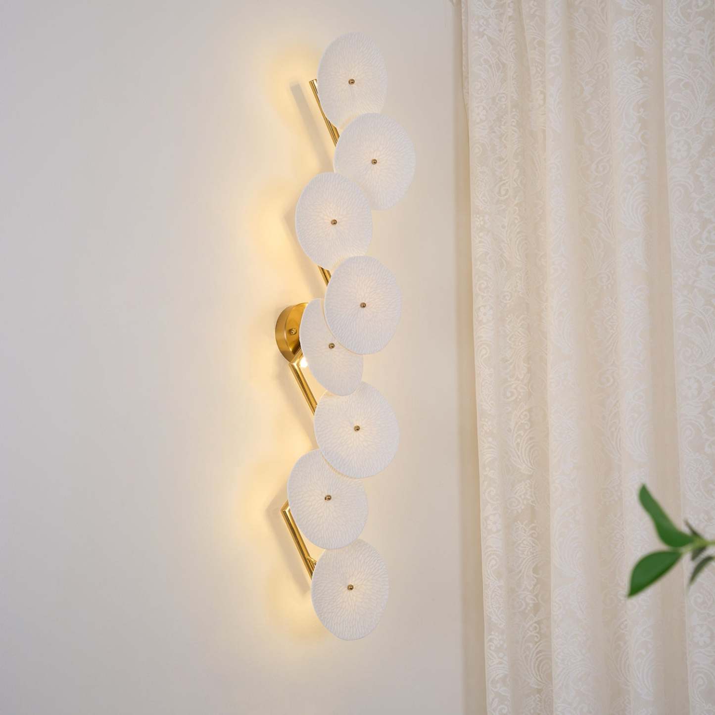 Hakka Contemporary Ceramic Brass Lotus Petal Wall Light