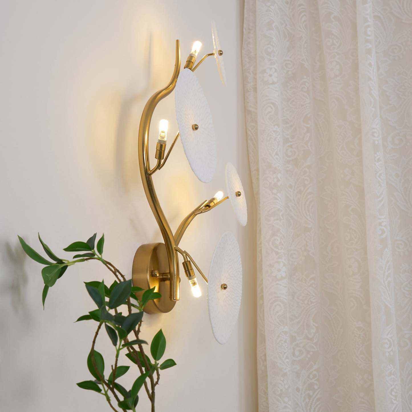Hakka Contemporary Ceramic Brass Lotus Petal Wall Light