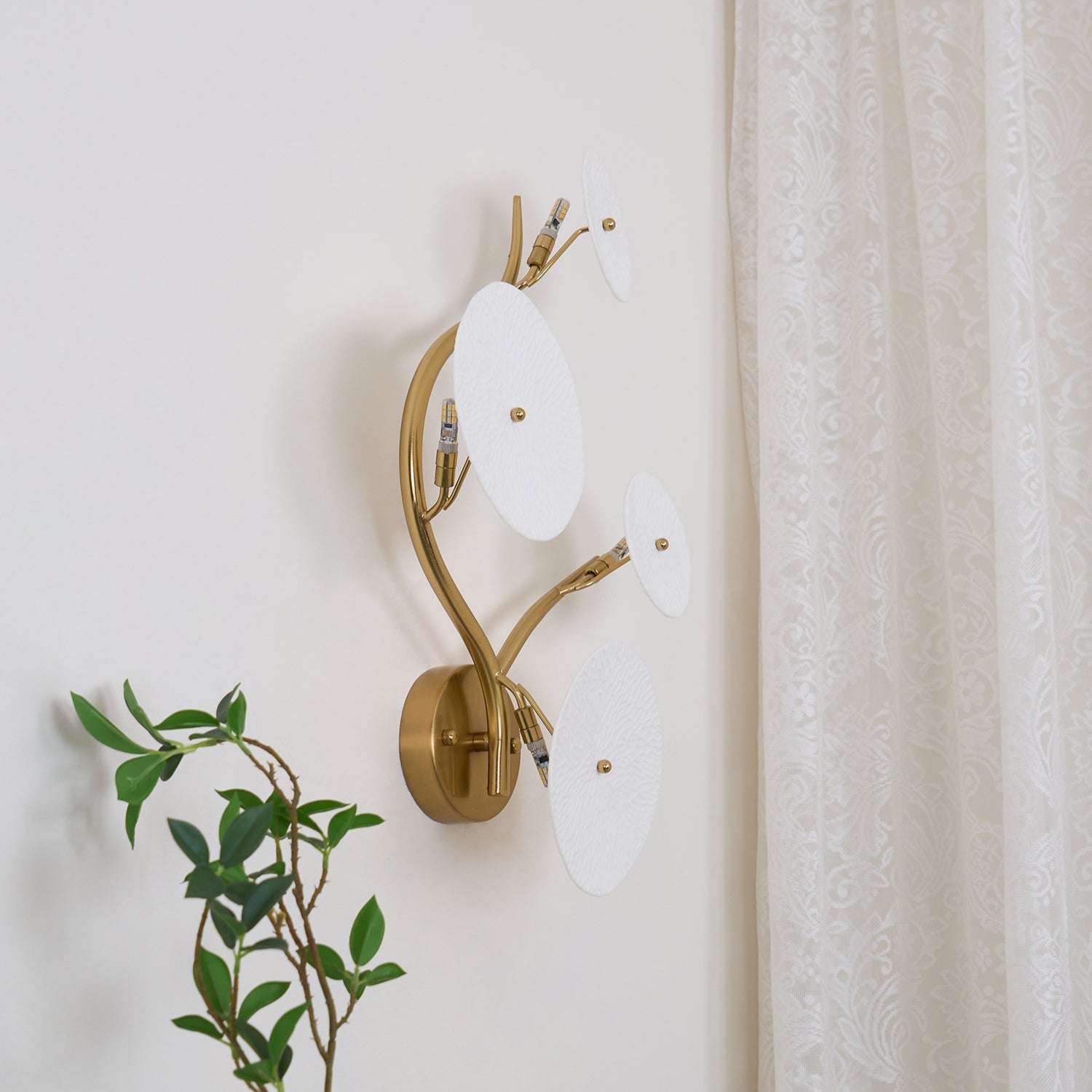 Hakka Contemporary Ceramic Brass Lotus Petal Wall Light