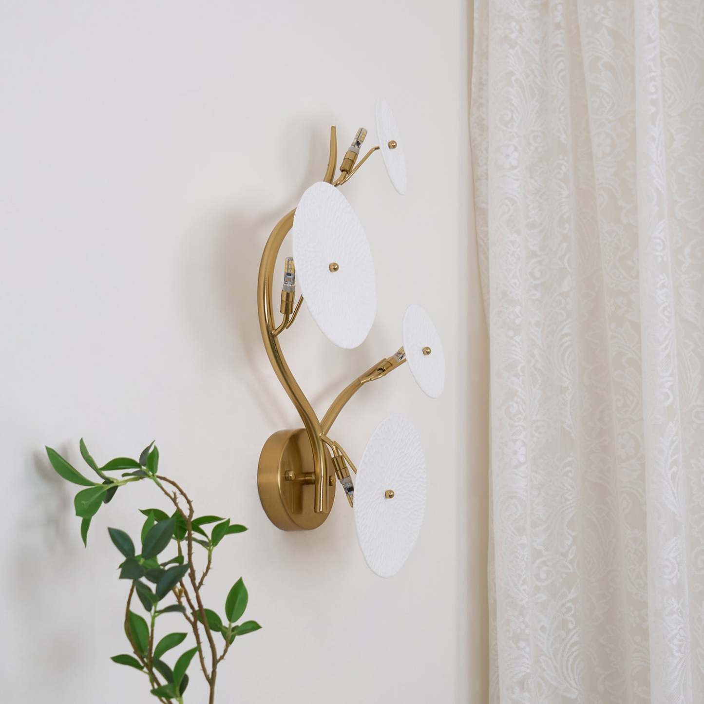 Hakka Contemporary Ceramic Brass Lotus Petal Wall Light