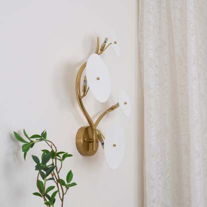 Hakka Contemporary Ceramic Brass Lotus Petal Wall Light