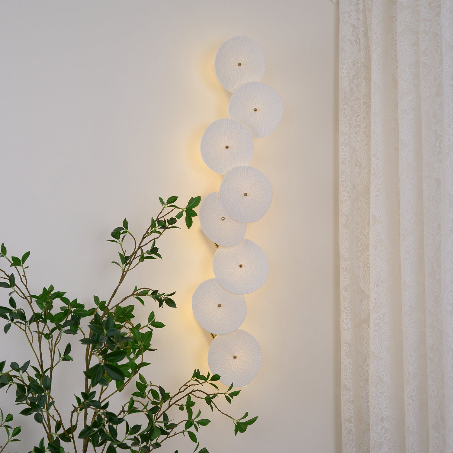 Hakka Contemporary Ceramic Brass Lotus Petal Wall Light