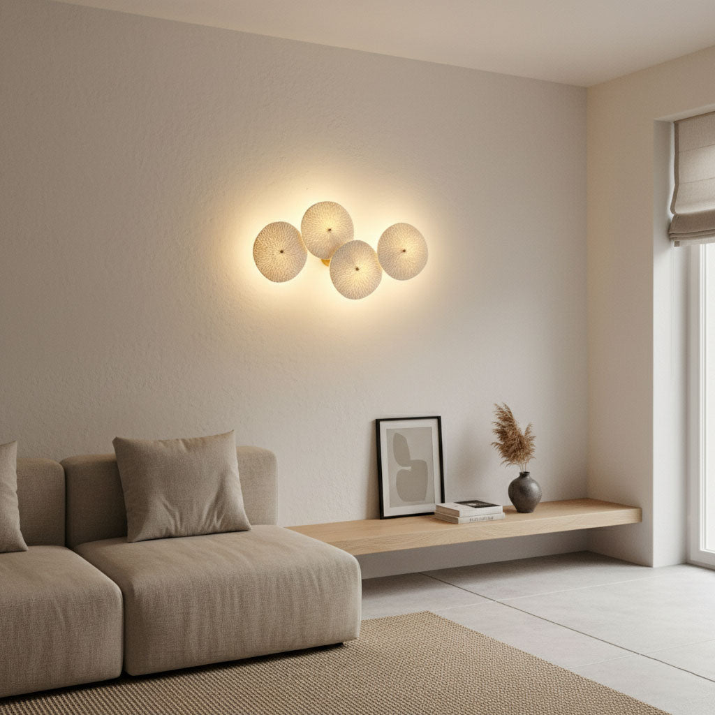 Hakka Contemporary Ceramic Brass Lotus Petal Wall Light