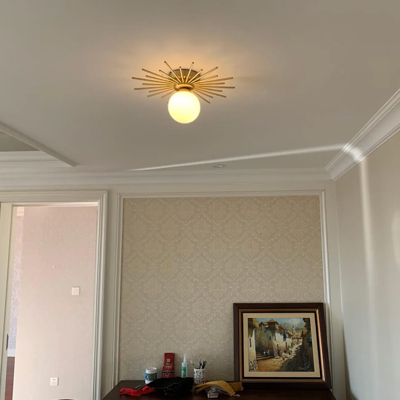 Lowry Vintage Classical Sun Brass Ceiling Light Bedroom Hallway