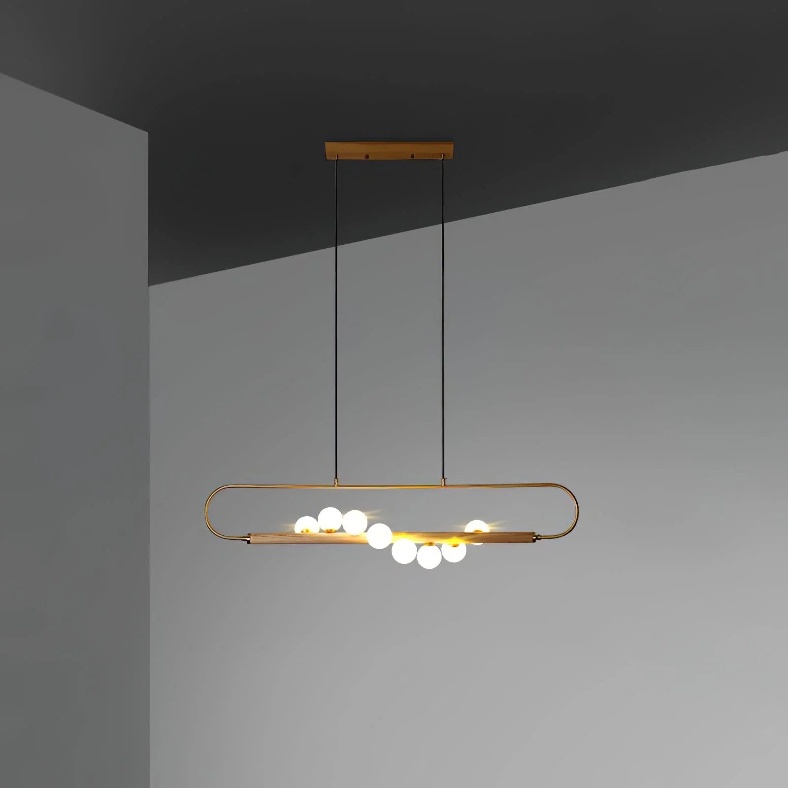 Axis Brass Wood Linear Globe Chandelier