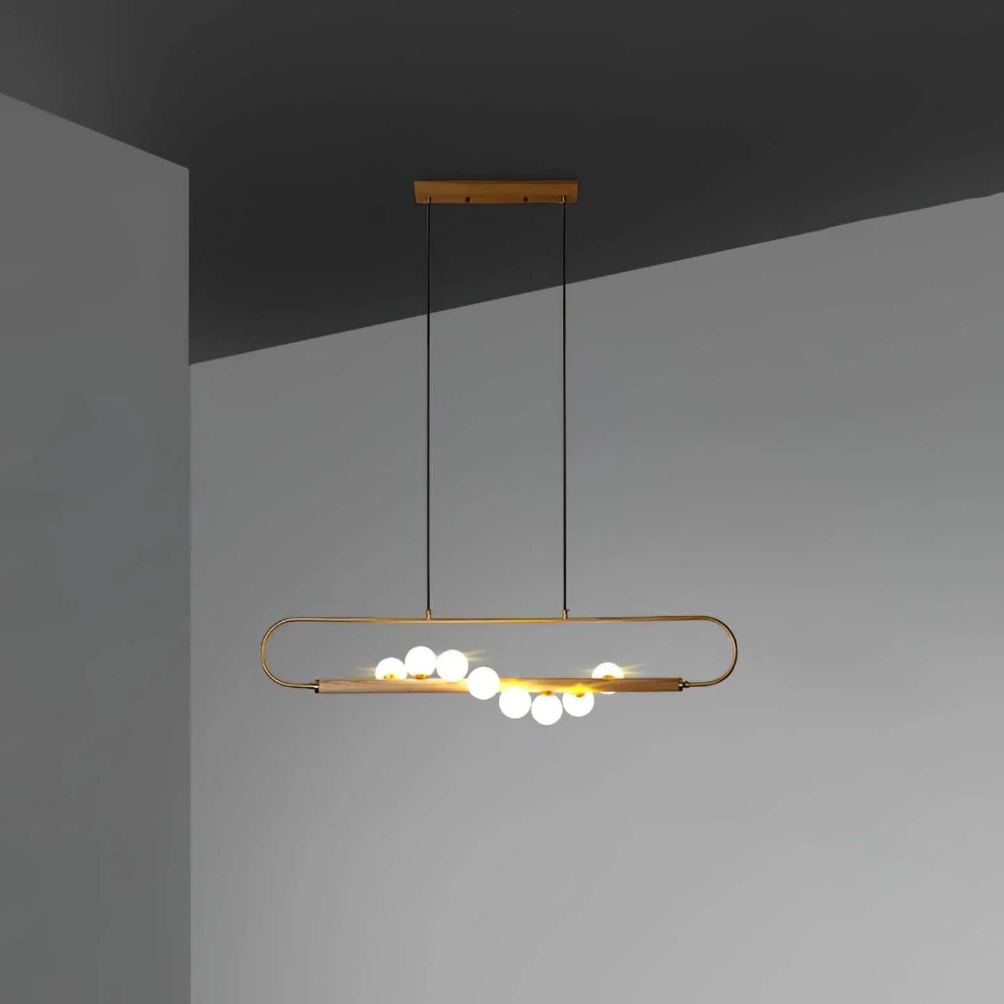 Axis Brass Wood Linear Globe Chandelier
