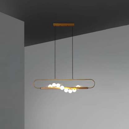 Axis Brass Wood Linear Globe Chandelier