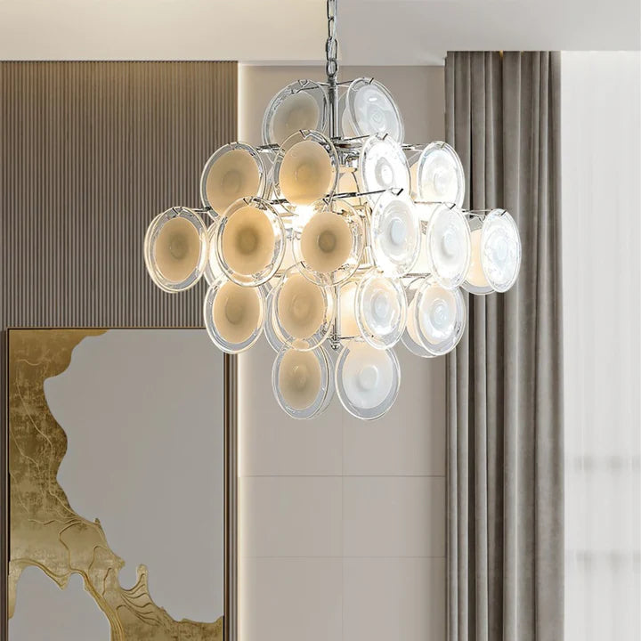Verona Disc White Glass Chandelier