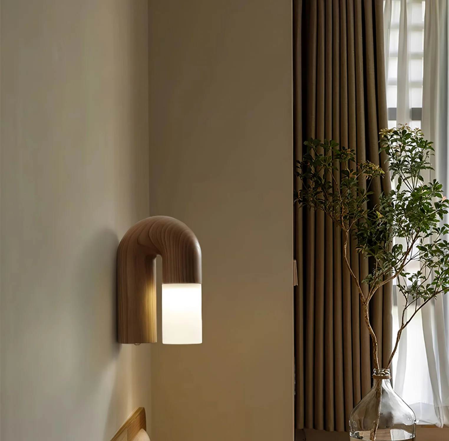 Ozawa Wood Walnut Black Metal Wall Lamp Dining Room Bedroom
