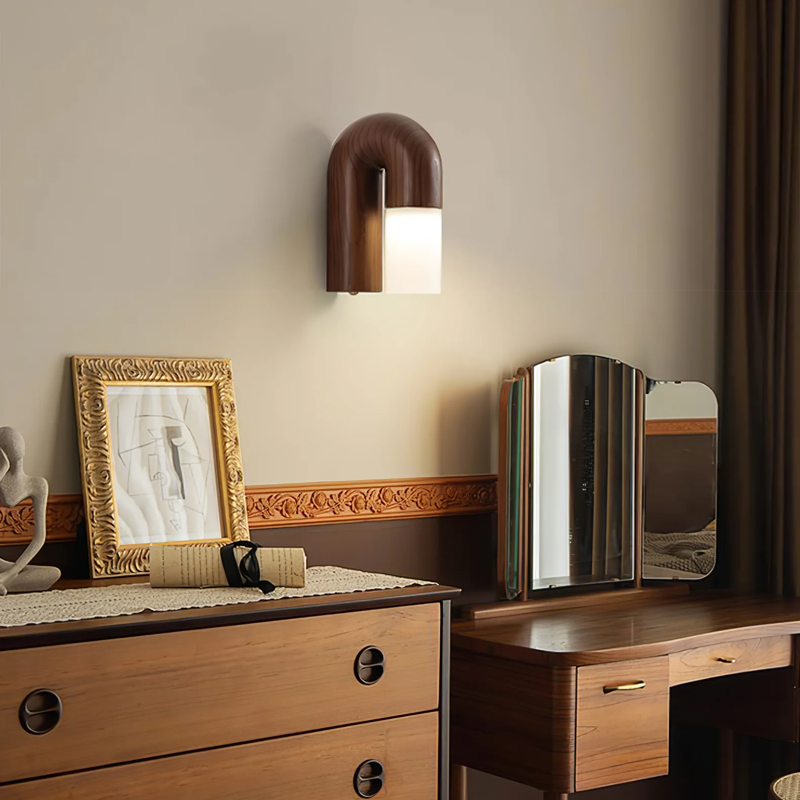 Ozawa Madera Nuez Negro Metal Aplique Salón Comedor