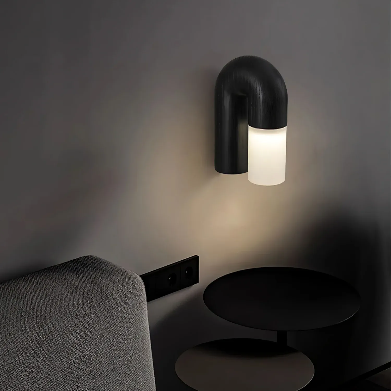 Ozawa Wood Walnut Black Metal Wall Lamp Dining Room Bedroom