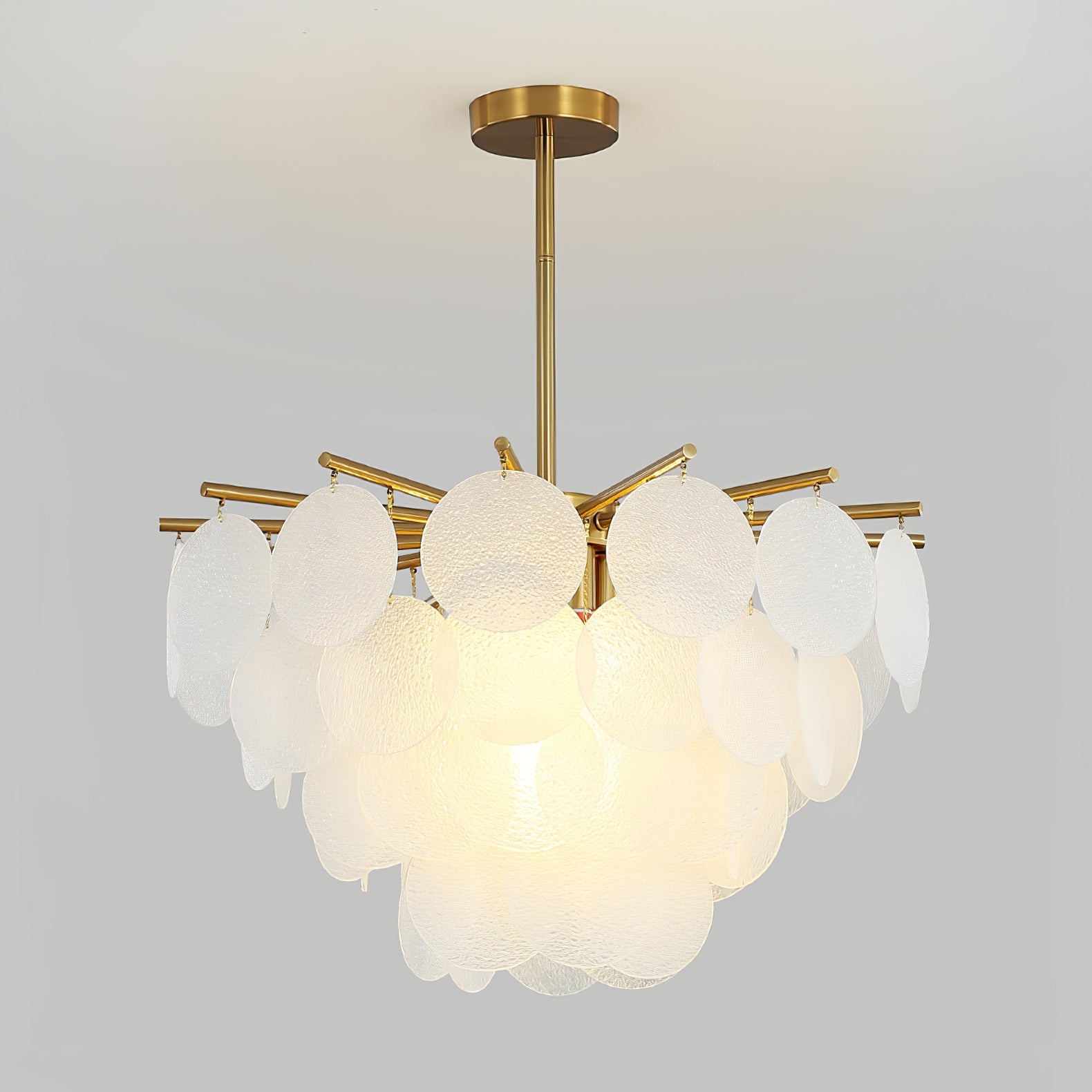 Verona Frosted Glass Disk Brass Chandelier
