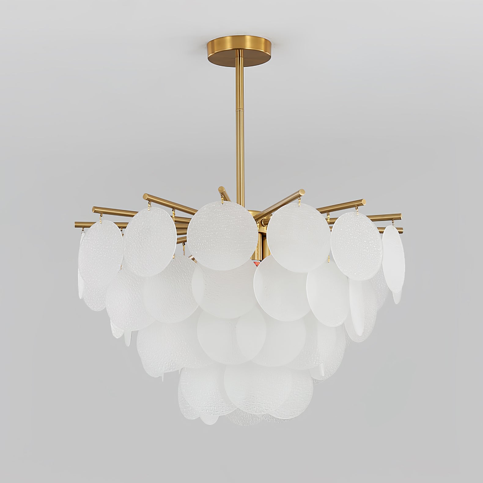 Verona Frosted Glass Disk Brass Chandelier