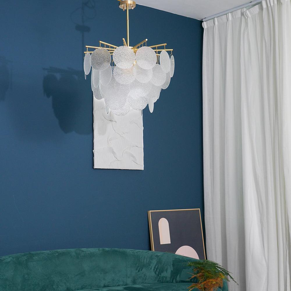 Verona Frosted Glass Disk Brass Chandelier