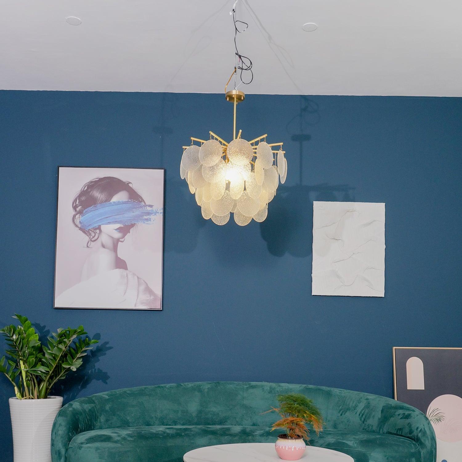 Verona Frosted Glass Disk Brass Chandelier