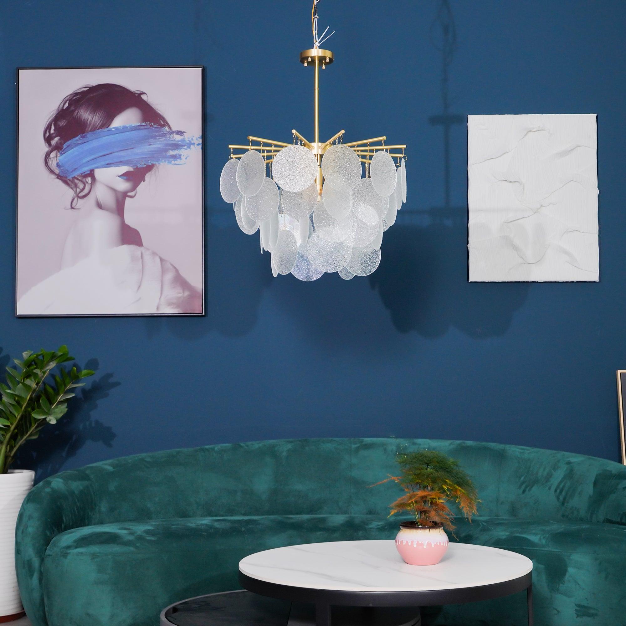Verona Frosted Glass Disk Brass Chandelier