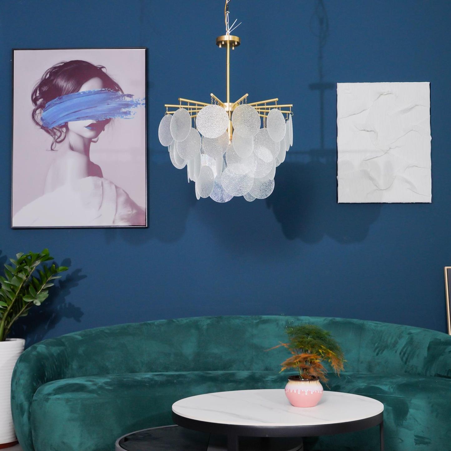 Verona Frosted Glass Disk Brass Chandelier