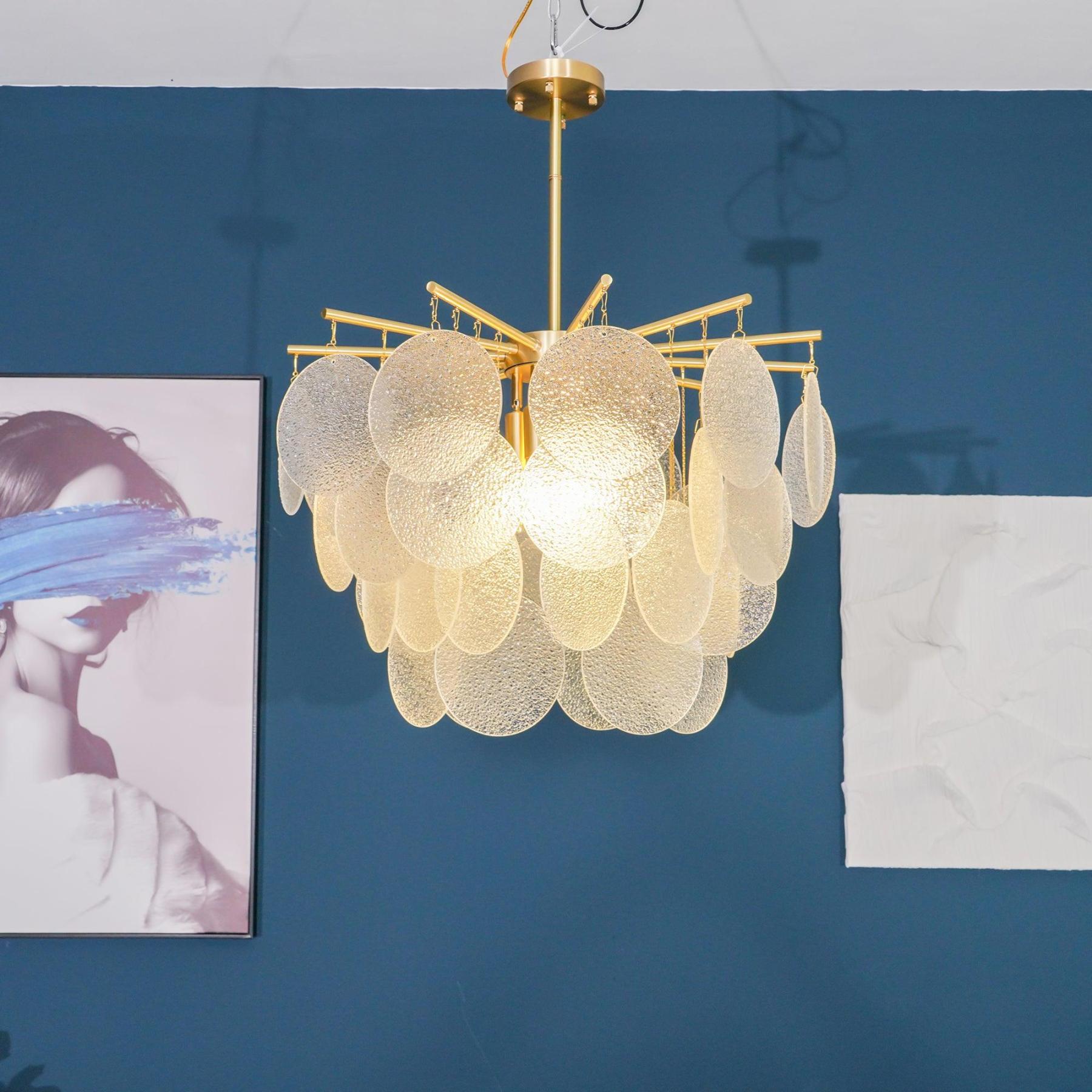 Verona Frosted Glass Disk Brass Chandelier