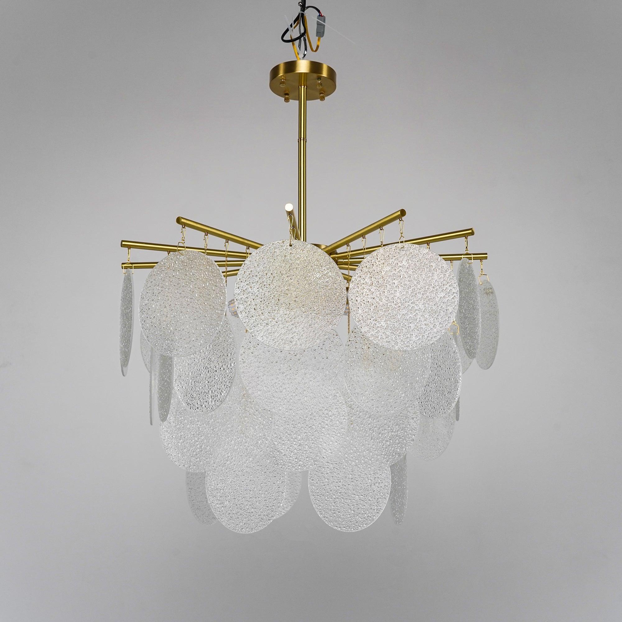 Verona Frosted Glass Disk Brass Chandelier