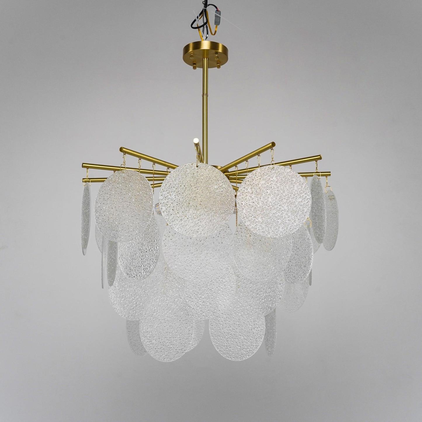 Verona Frosted Glass Disk Brass Chandelier