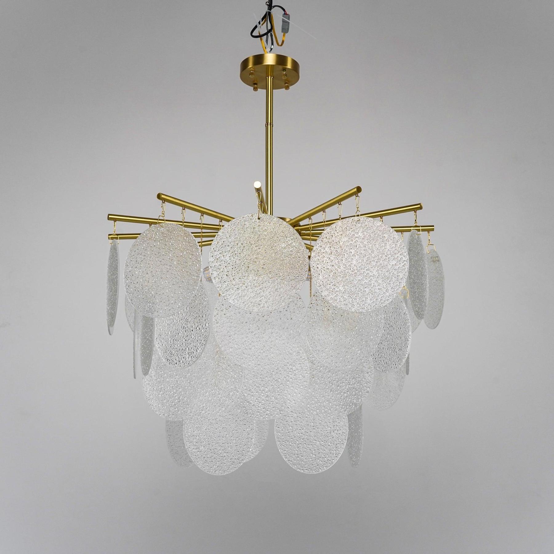 Verona Frosted Glass Disk Brass Chandelier
