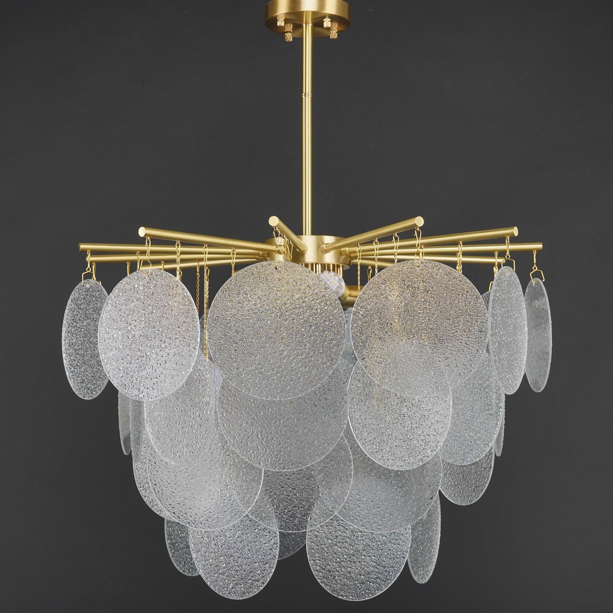 Verona Frosted Glass Disk Brass Chandelier