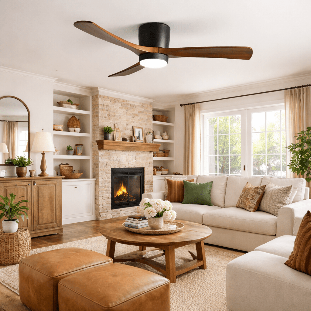 Ventilador de Techo con Luz Ezra Nórdico de Madera con aspas de sicomoro