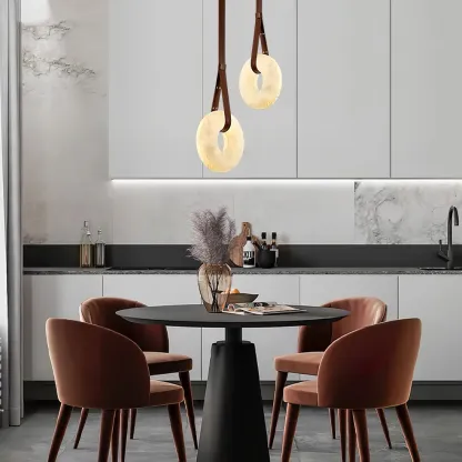 Jade Lámpara Colgante de Alabastro y Cuero Vintaje y Atípica para Salón y Comedor