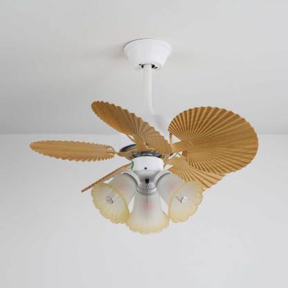 Ventilador de Techo con Luz Aurelia Vintage de Madera y Cristal con la luz encendida