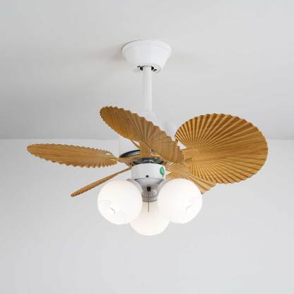 Ventilador de Techo con Luz Aurelia Vintage de Madera y Cristal en opción de acabado blanco