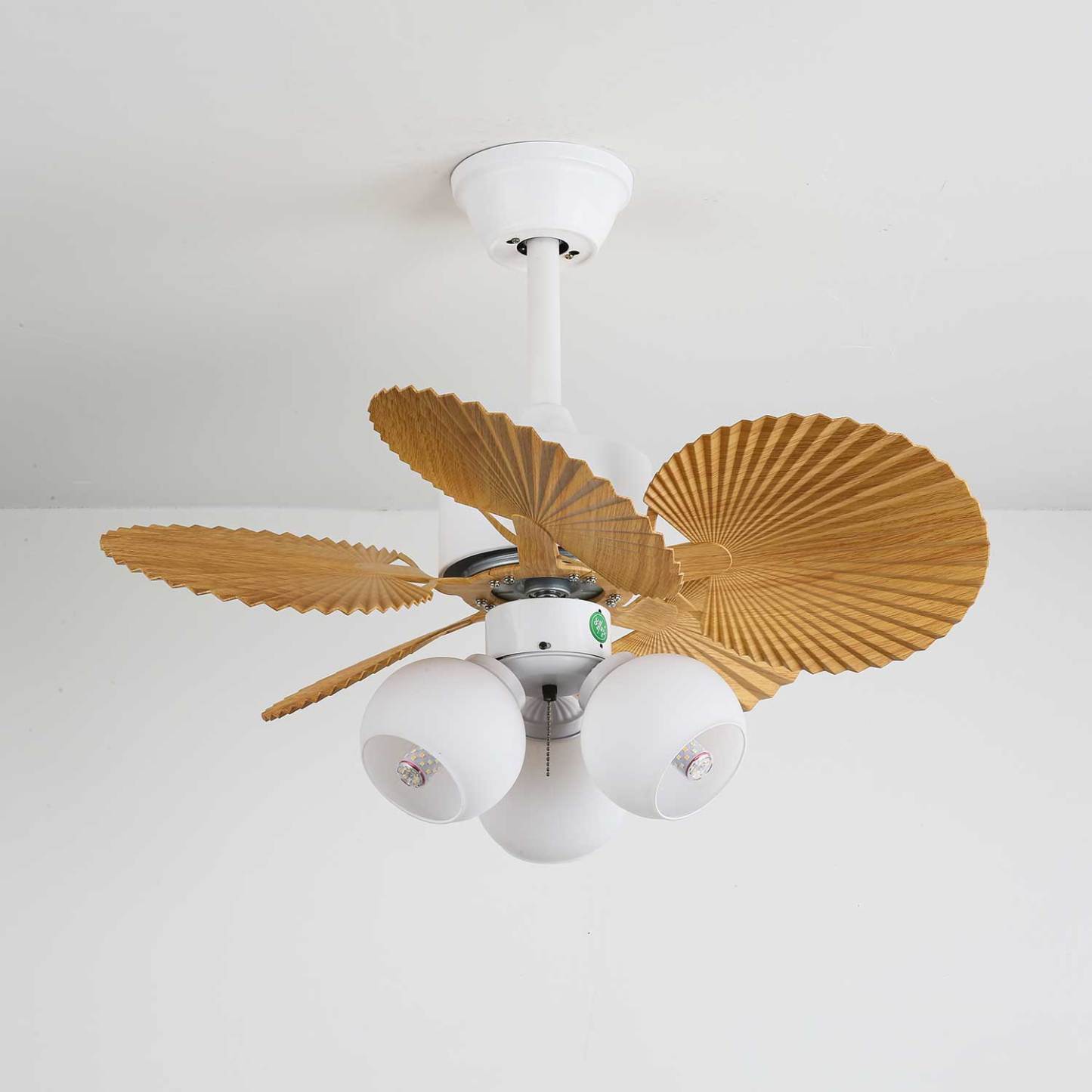Ventilador de Techo con Luz Aurelia Vintage de Madera y Cristal con pantalla ámbar