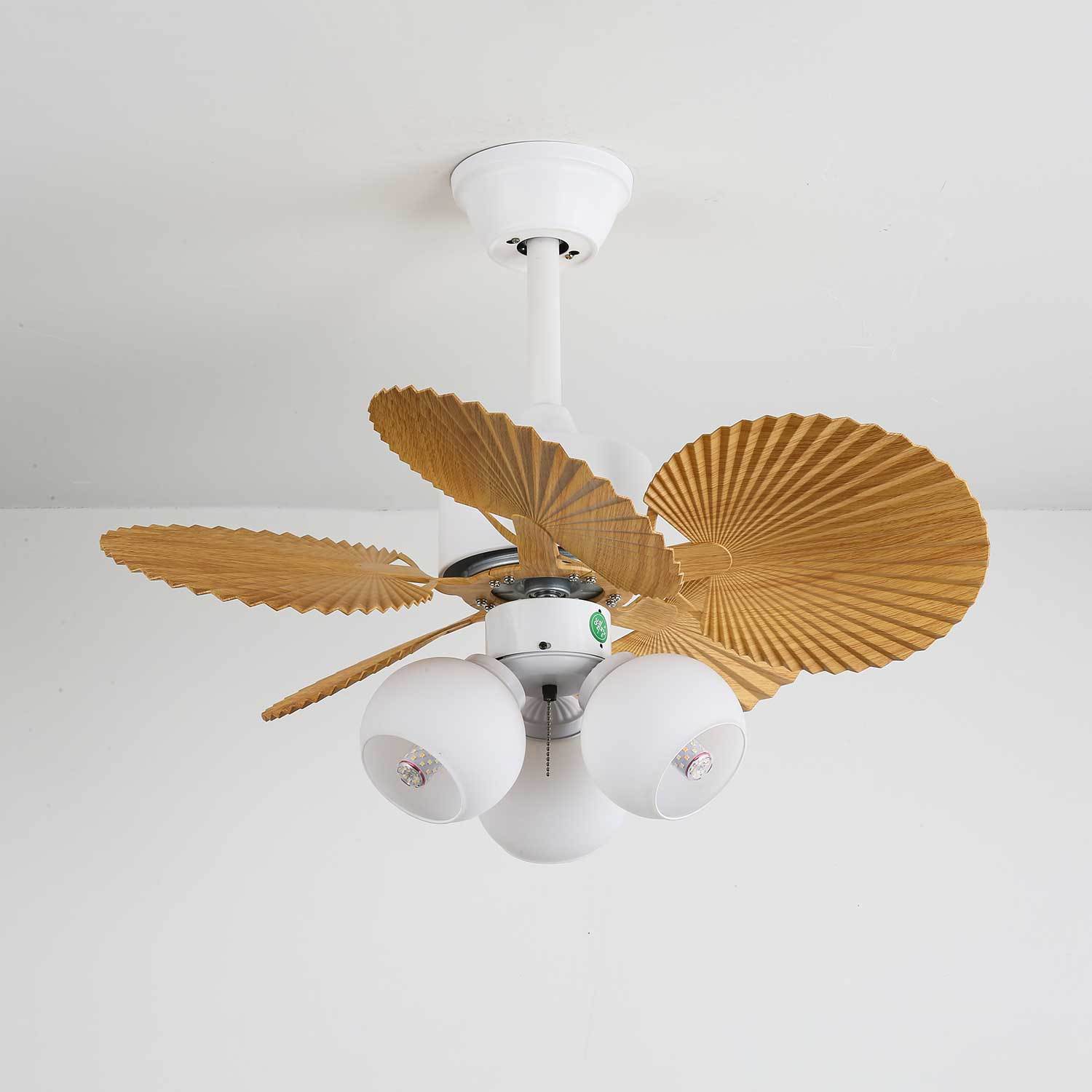 Ventilador de Techo con Luz Aurelia Vintage de Madera y Cristal con pantalla ámbar