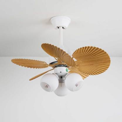 Ventilador de Techo con Luz Aurelia Vintage de Madera y Cristal con pantalla ámbar
