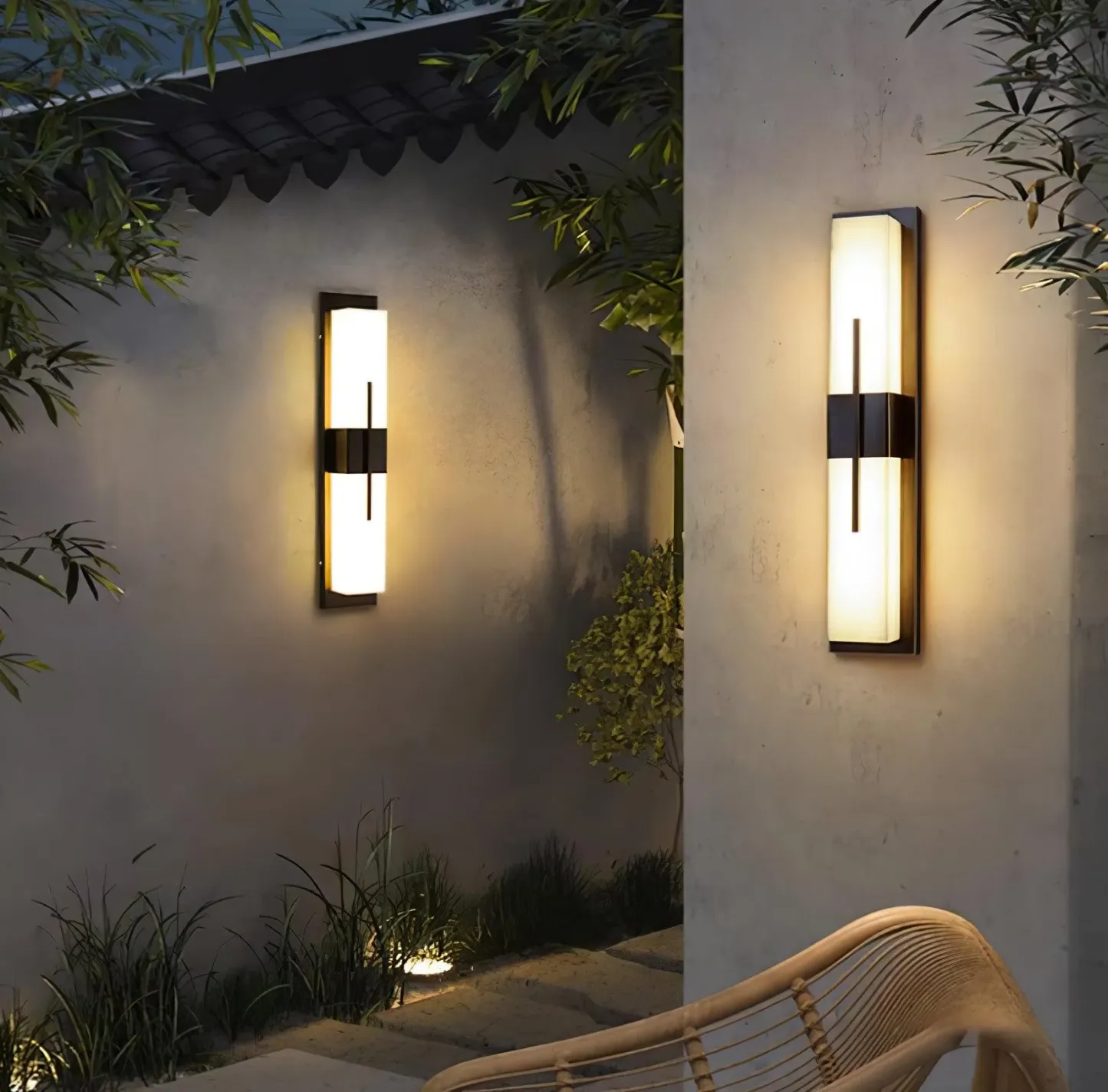 Edge Moderno Acrílico Negro Blanco Lámpara de Pared Impermeable Jardín Parque