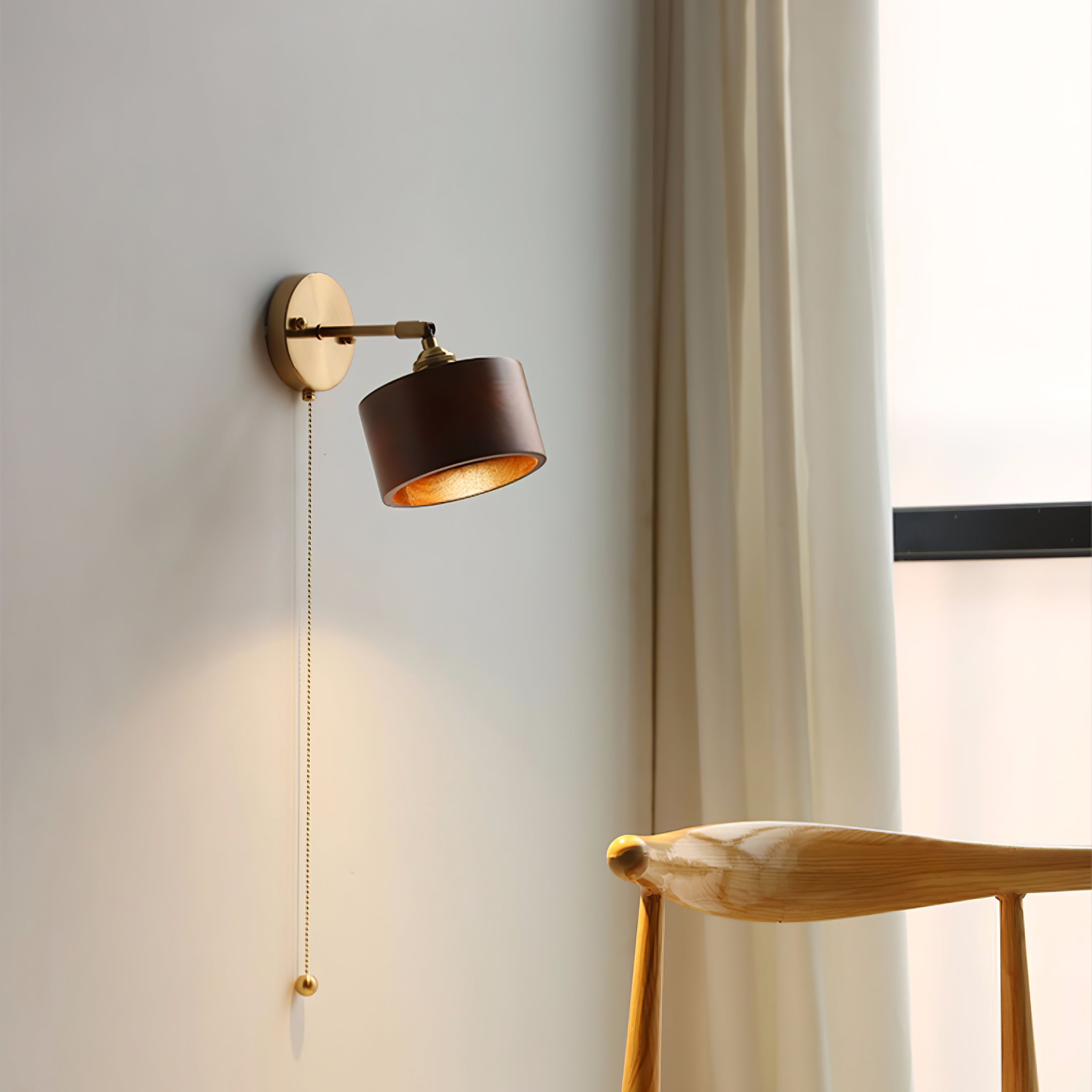 Hakka Rotatable Wood Brass Wall Light