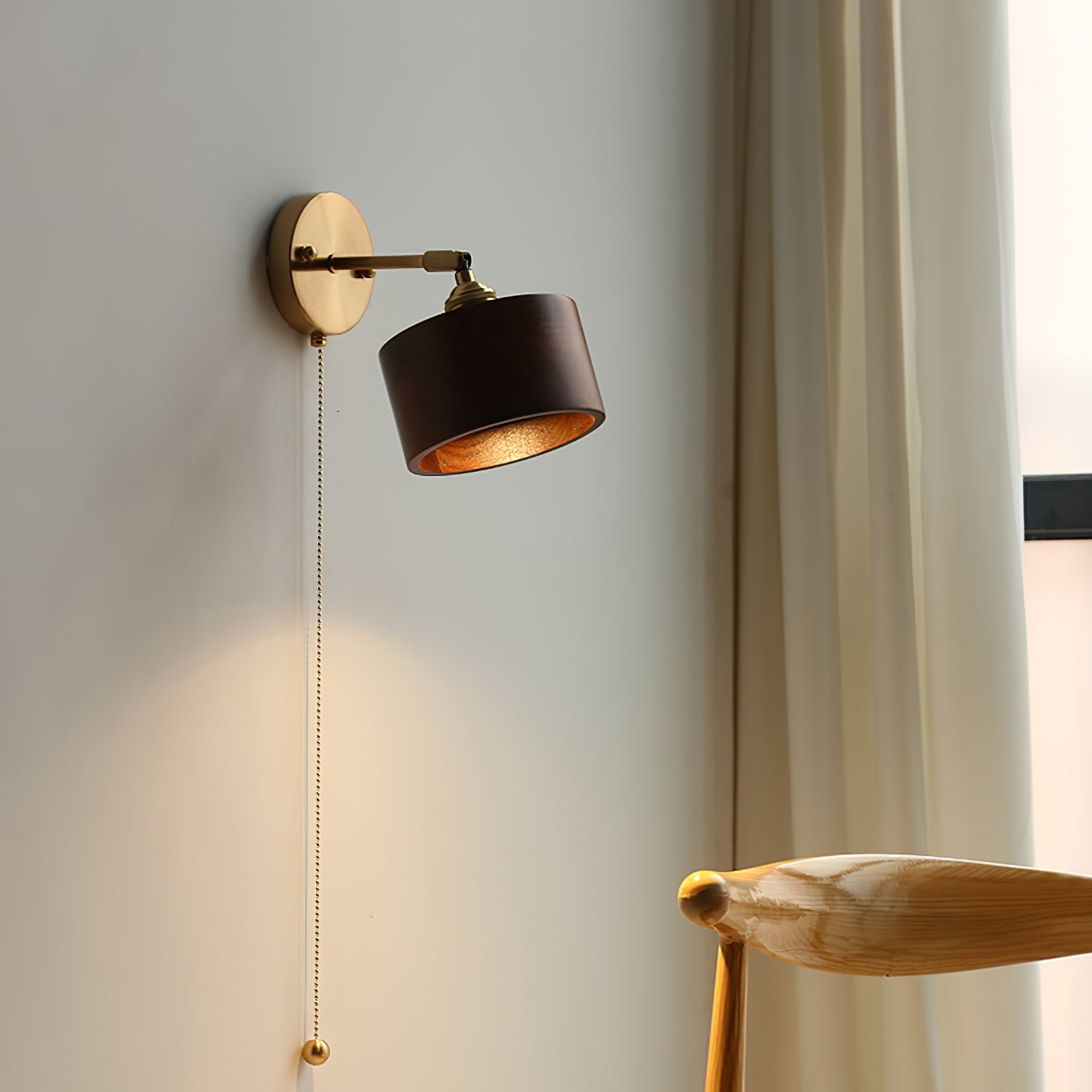 Hakka Rotatable Wood Brass Wall Light