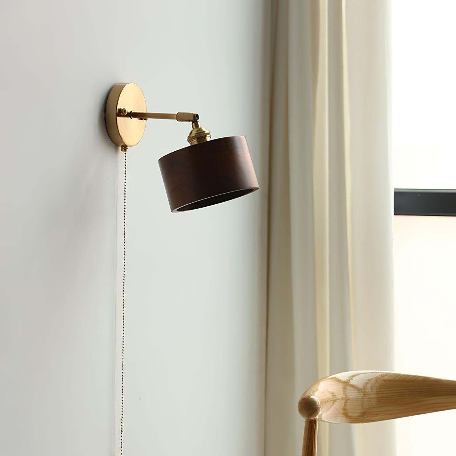 Hakka Rotatable Wood Brass Wall Light
