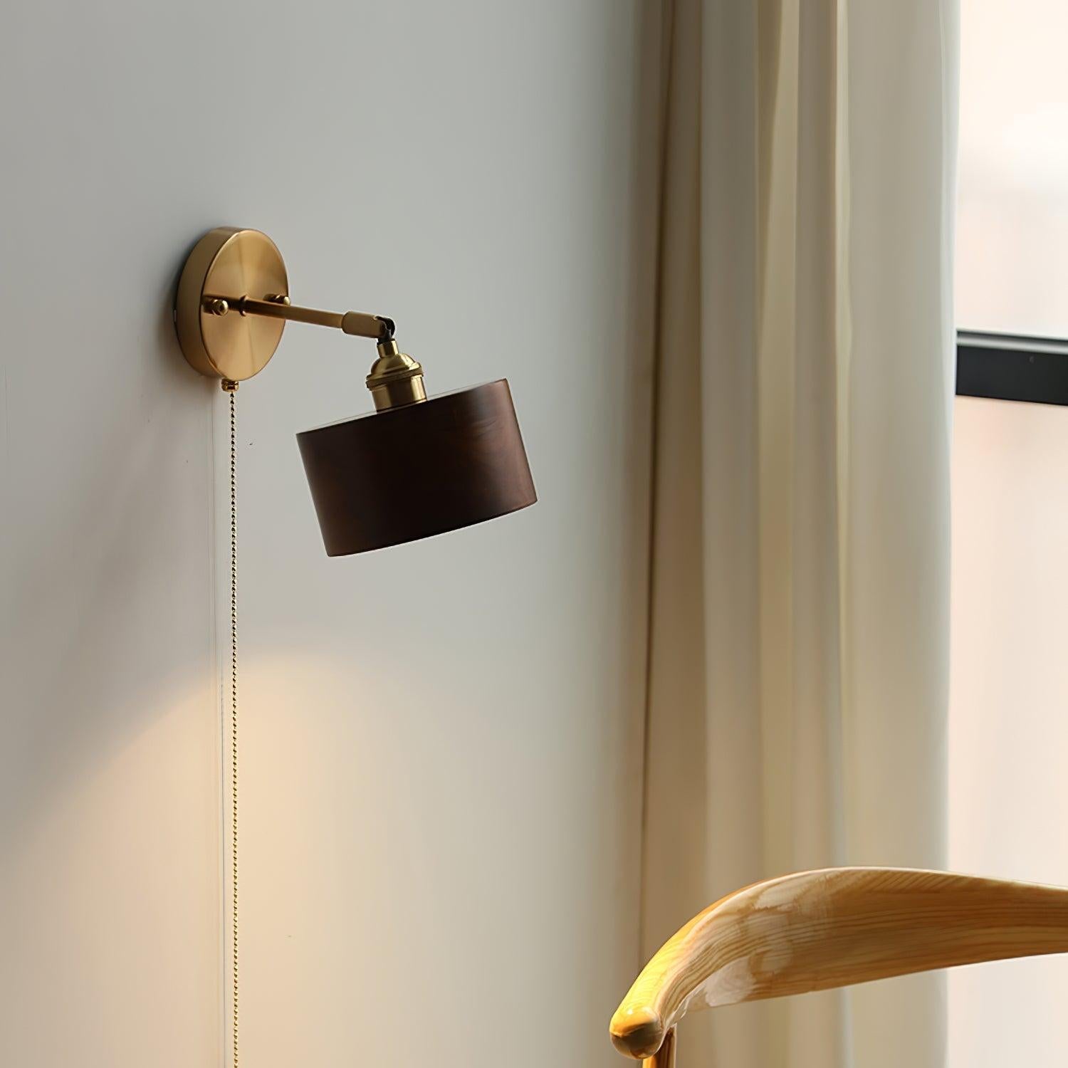 Hakka Rotatable Wood Brass Wall Light