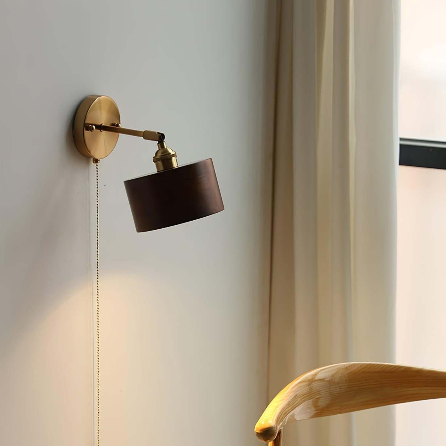 Hakka Rotatable Wood Brass Wall Light