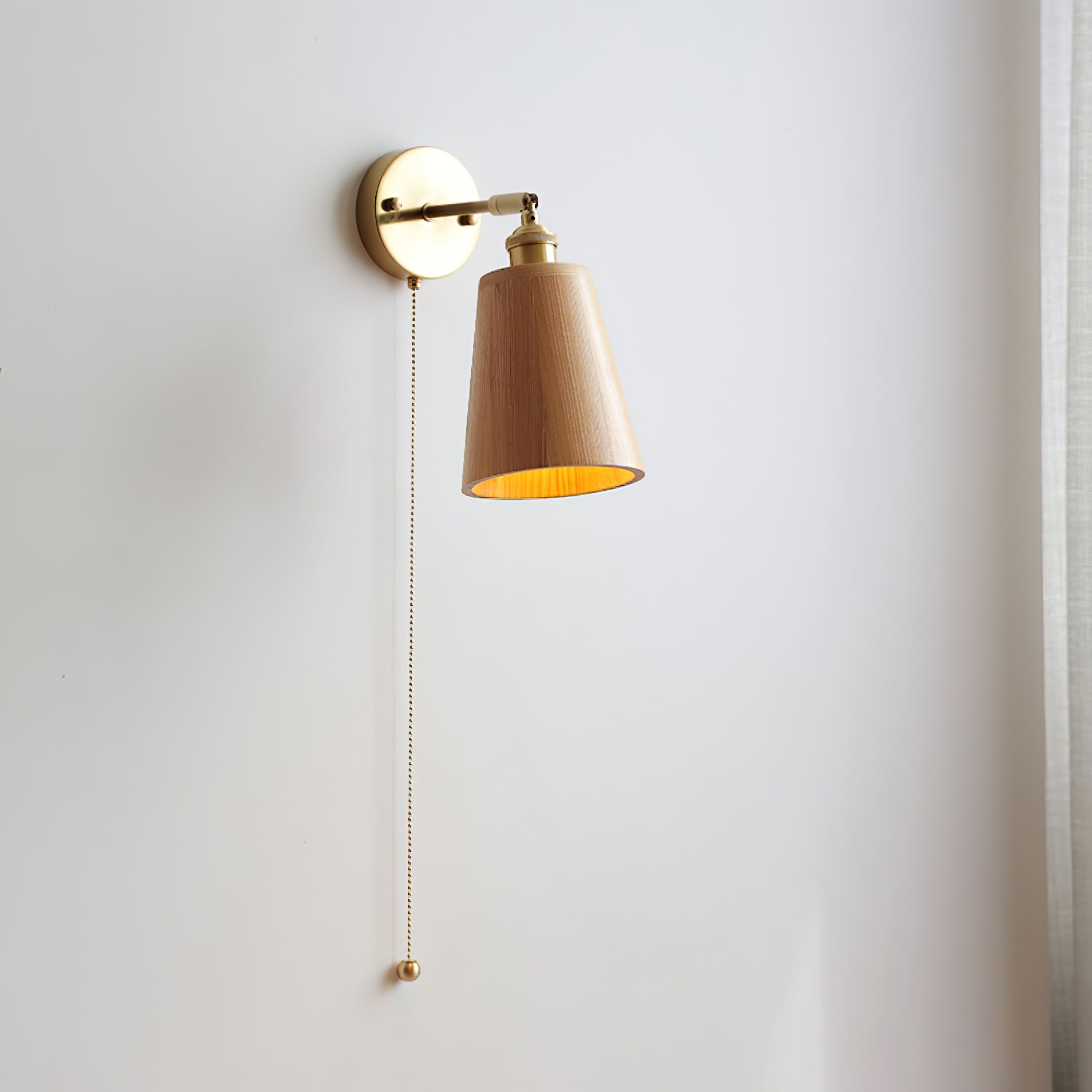 Hakka Rotatable Wood Brass Wall Light