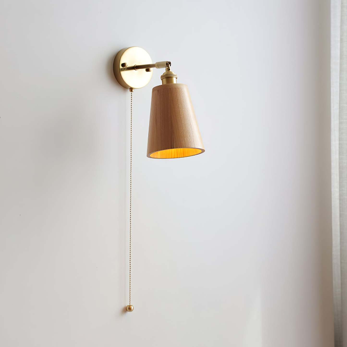 Hakka Rotatable Wood Brass Wall Light