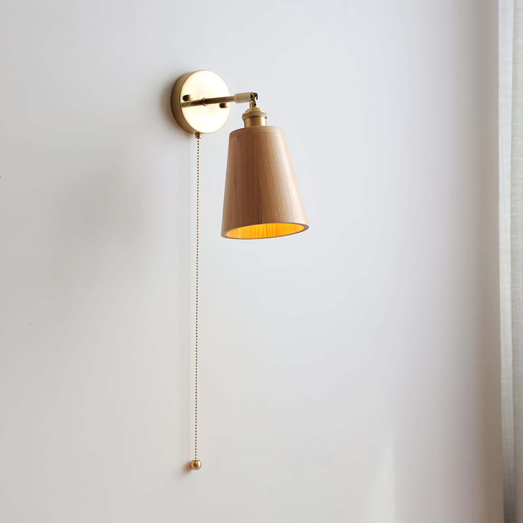 Hakka Rotatable Wood Brass Wall Light
