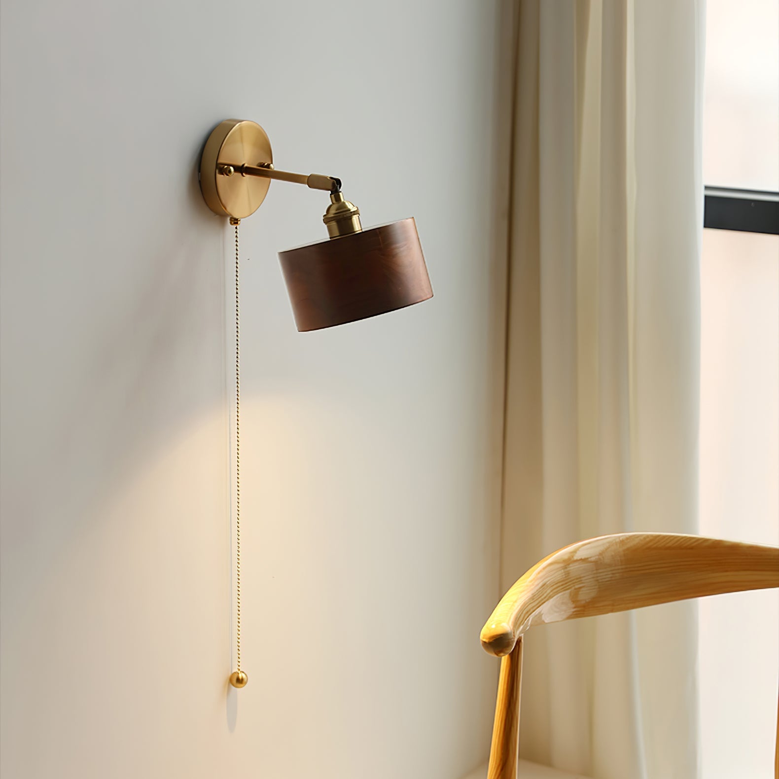 Hakka Rotatable Wood Brass Wall Light
