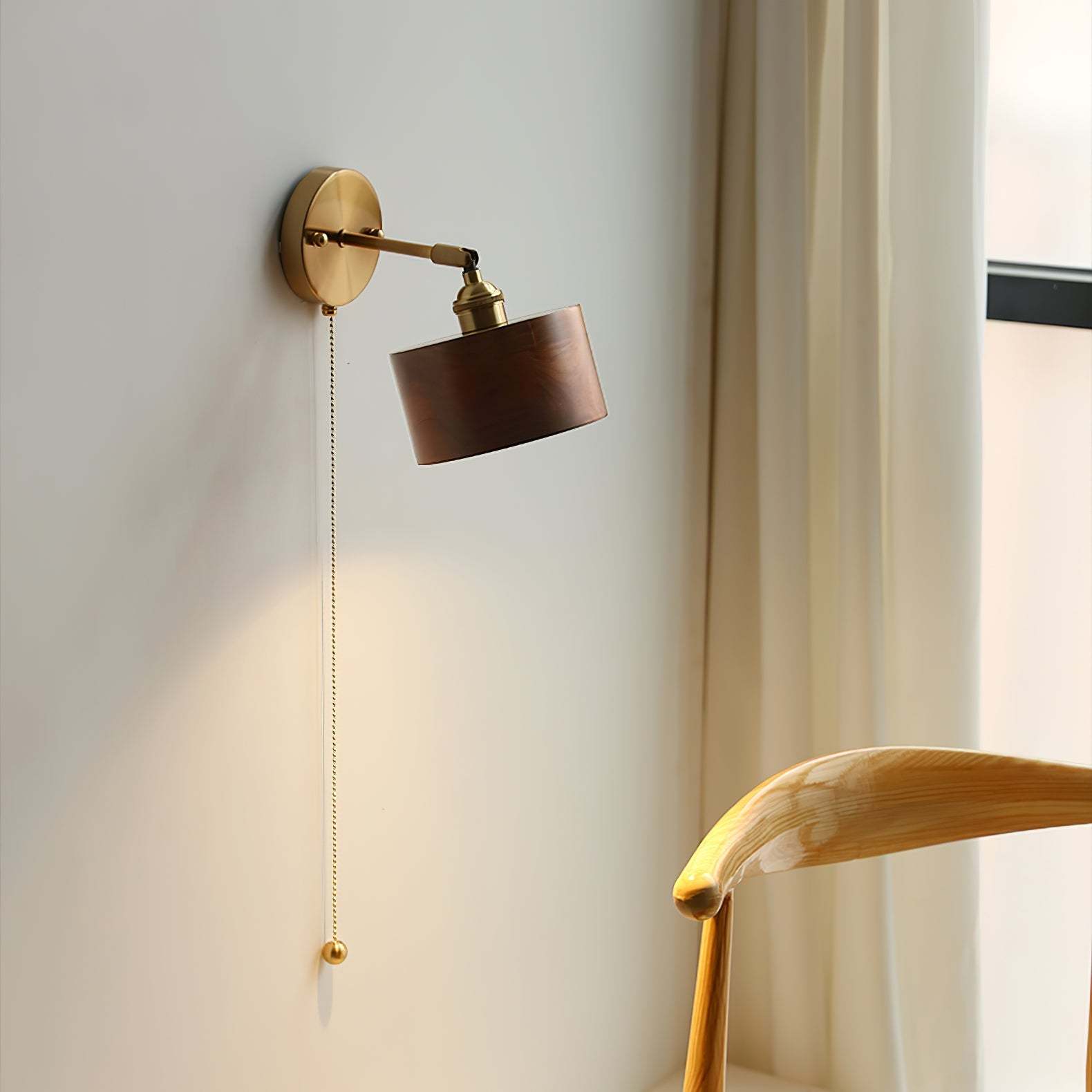 Hakka Rotatable Wood Brass Wall Light