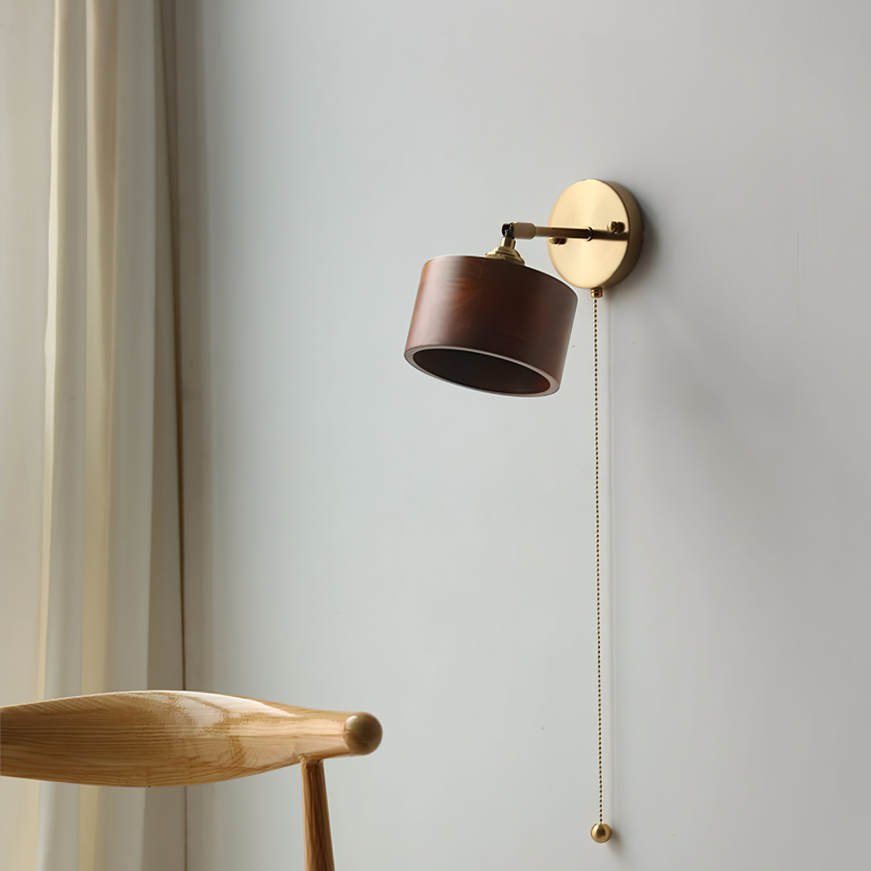 Hakka Rotatable Wood Brass Wall Light